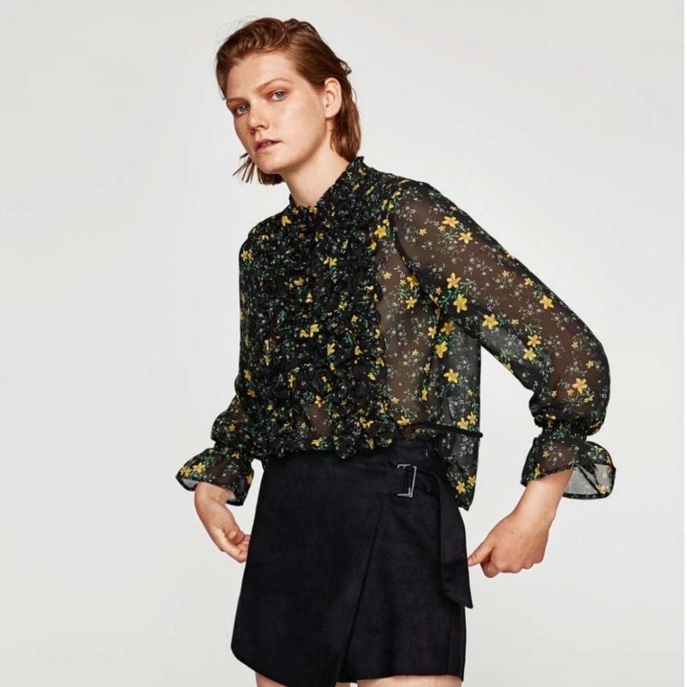 Zara Collection sheer floral blouse